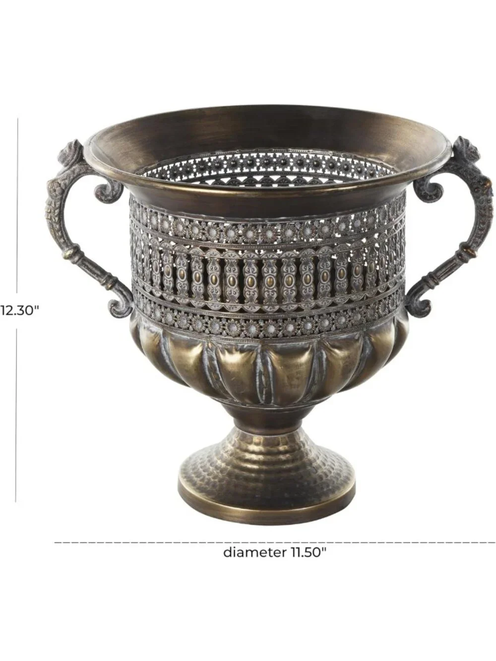 Urn-Shaped Metal Decorative Vase with Cut Outs - 12